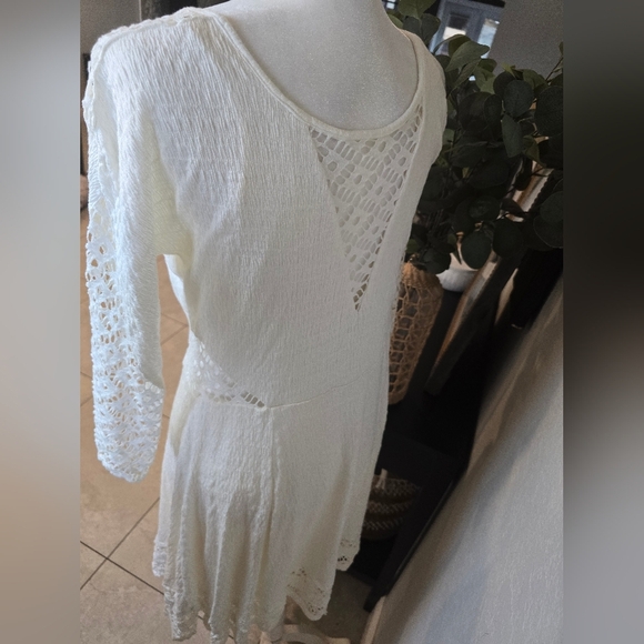 Free People Fit Flare Knit Skater Dress 3/4 Slv Lace Mesh Cutout  stretch Size L - Picture 9 of 12